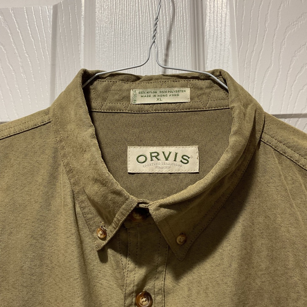 Orvis Khaki Green Button-Down Shirt and Collar with button pockets XL - Picture 3 of 7